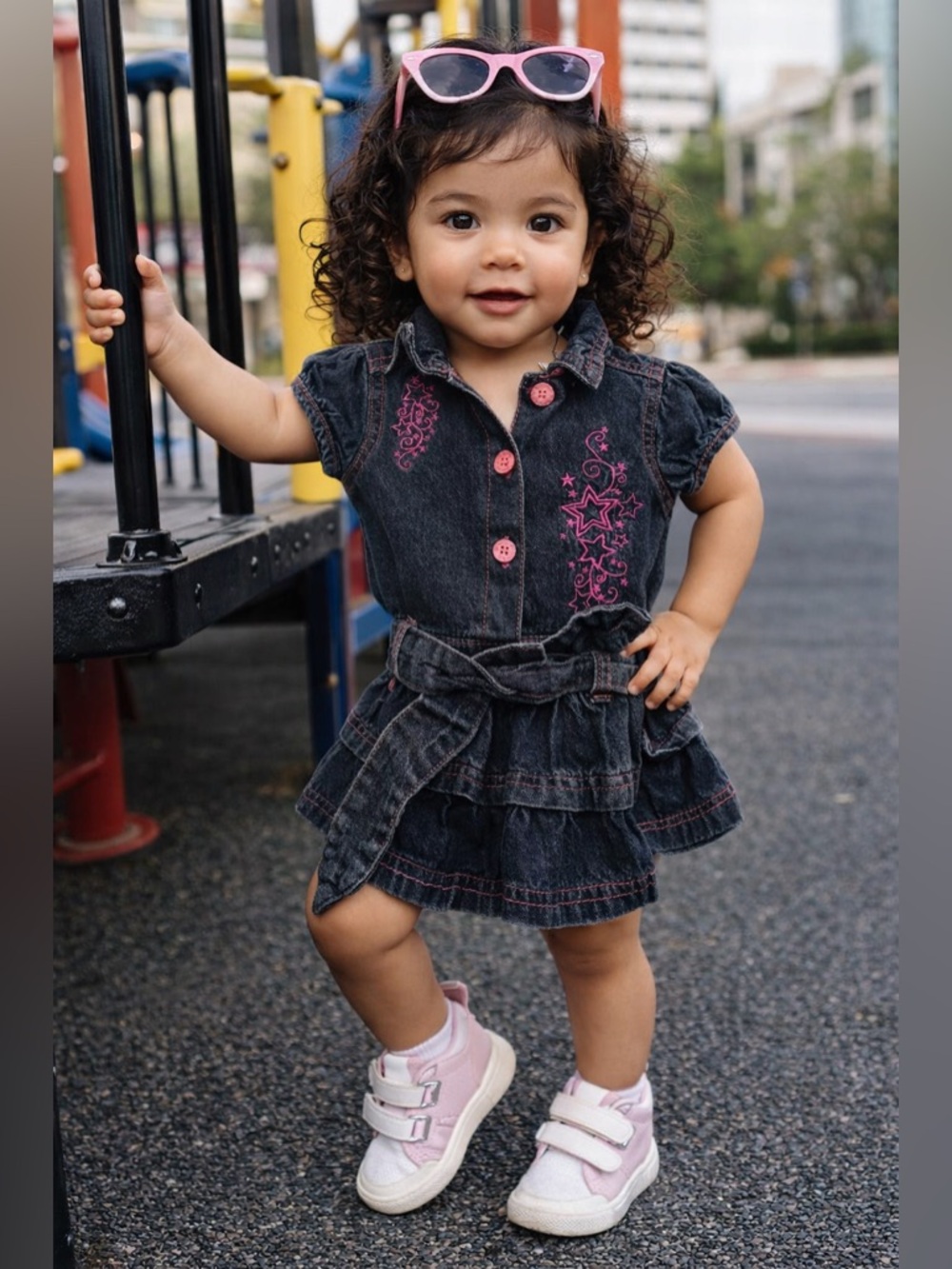Carter's Black Denim Dress with Pink Embroidered Details Size 12 Months